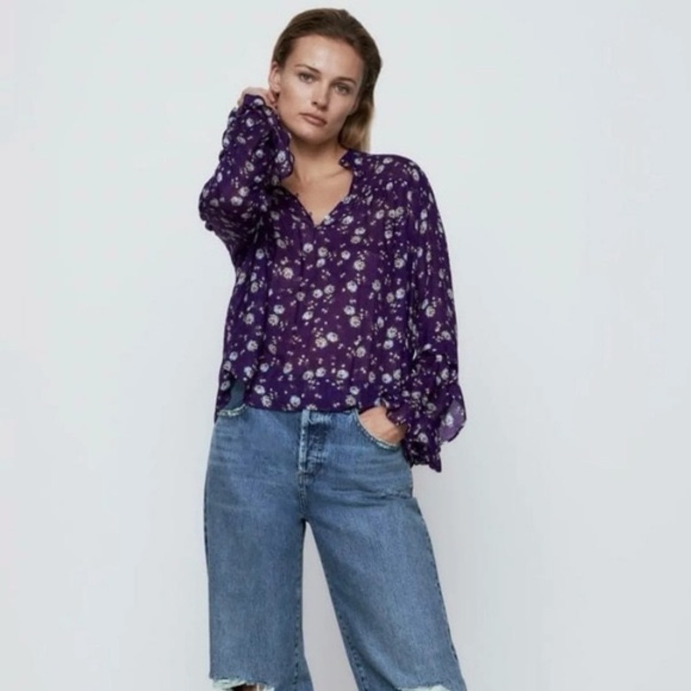 Zara *NWT* Floral Purple Wool Blend shirt